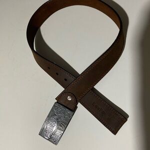 Levi's Dark Brown Leather Belt with Engraved Silver Buckle